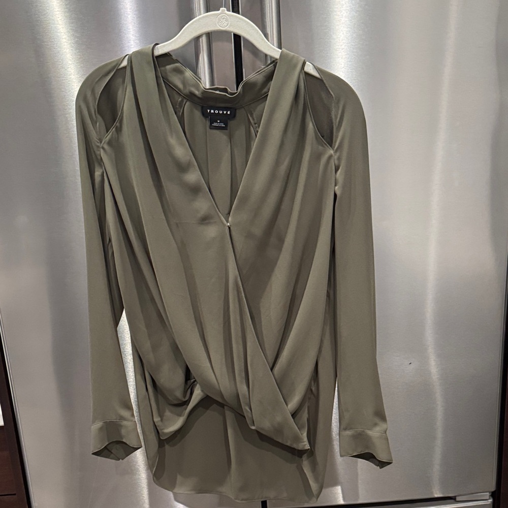 Trouve Olive Draped Blouse